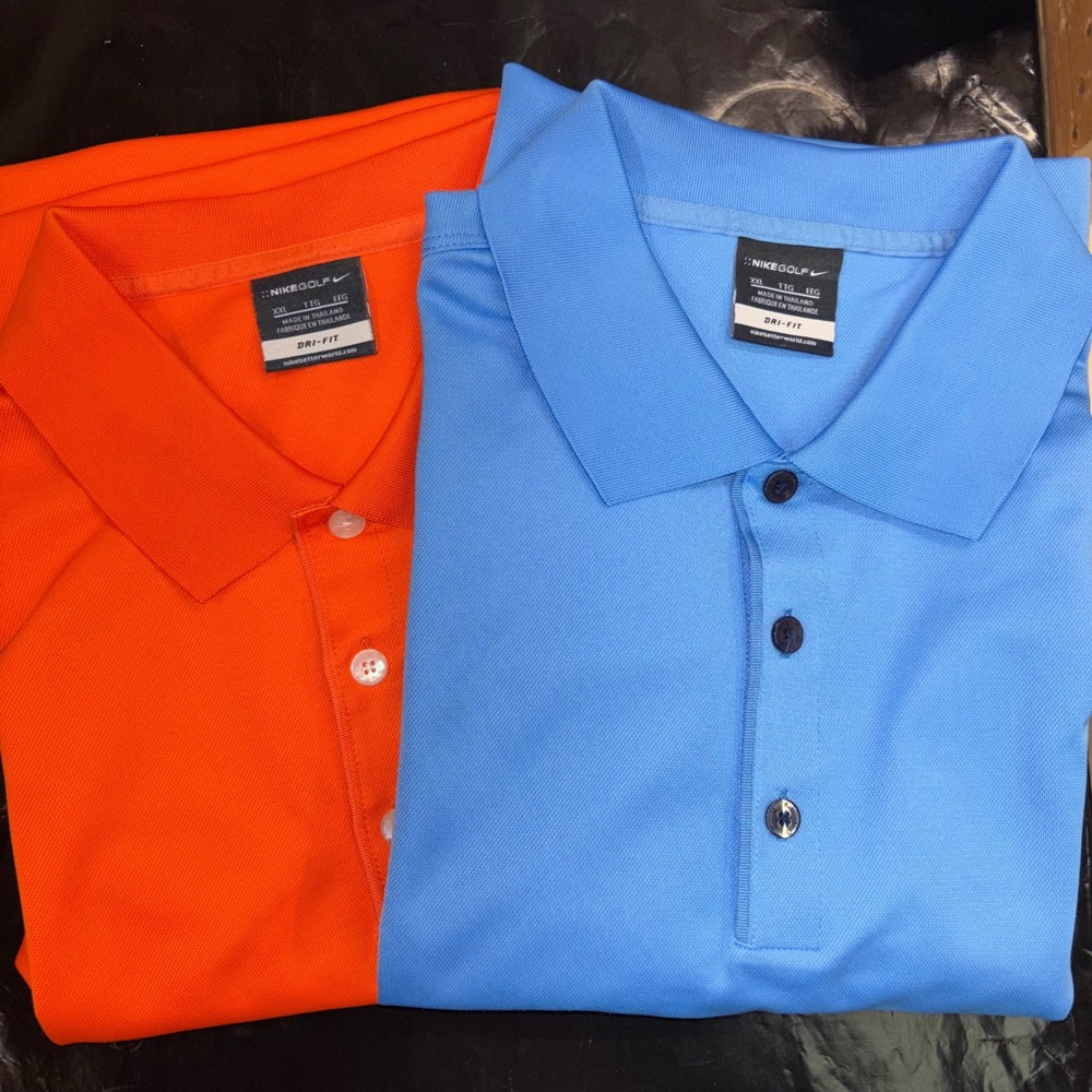Lot 2 Nike Golf Mens XXL Dri-FIT Short Sleeve Polo Shirt Blue/Orange Logo